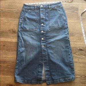 LOFT Blue Denim Midi Skirt Buttons
